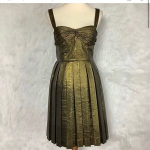 Jill Stuart Pleated Gold Cocktail Mini Dress